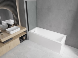 Mexen Cubik obdĺžniková vaňa 160 x 70 cm s obložením a 1-krídlovou zástenou 70 cm, transparentná, čierna