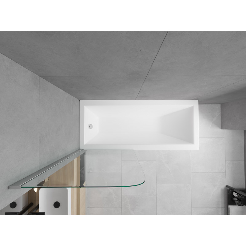 Mexen Cubik obdĺžniková vaňa 160 x 70 cm s obkladom a 1-krídlovým zástenom 80 cm, transparentná, chróm