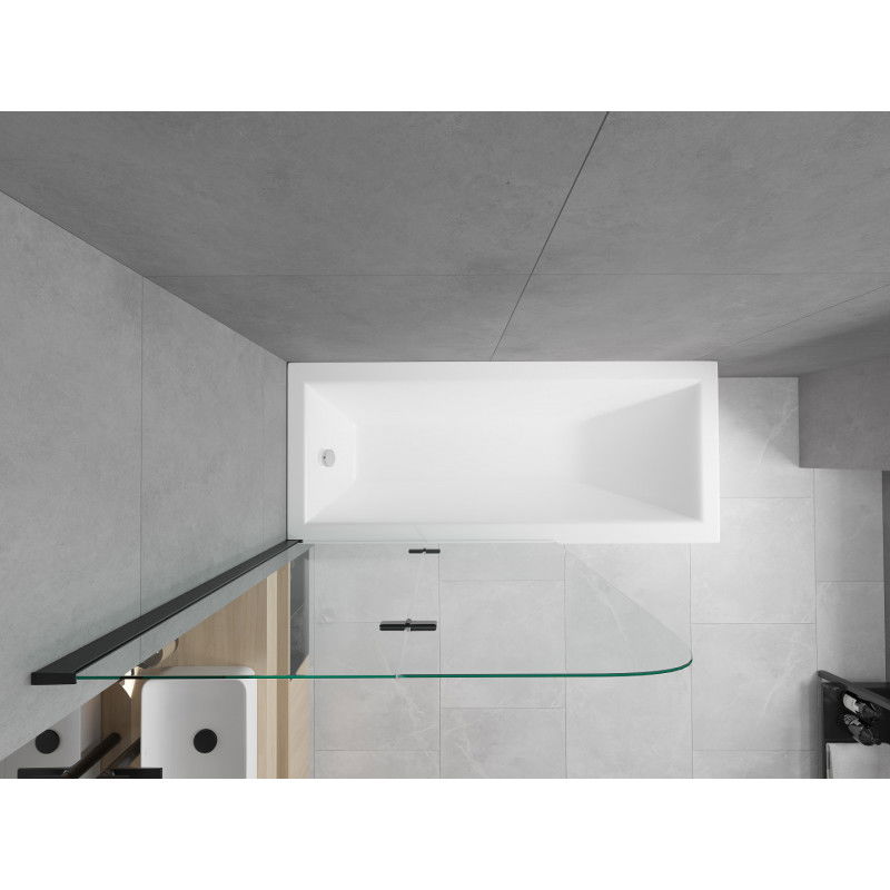 Mexen Cubik obdĺžniková vaňa 160 x 70 cm s obložením a dvojdielnou sklenenou zástenou 100 cm, transparentná, čierna