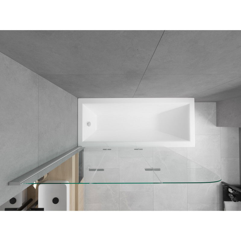 Mexen Cubik obdĺžniková vaňa 160 x 70 cm s obkladom a 3-krídlovým paravánom 120 cm, transparentná, chróm