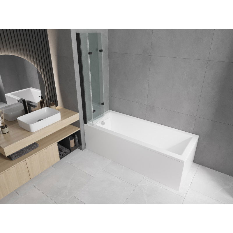 Mexen Cubik obdĺžniková vaňa 160 x 70 cm s panelom a 3-krídlovou zástenou 120 cm, transparentná, čierna - 550316070X9012037000