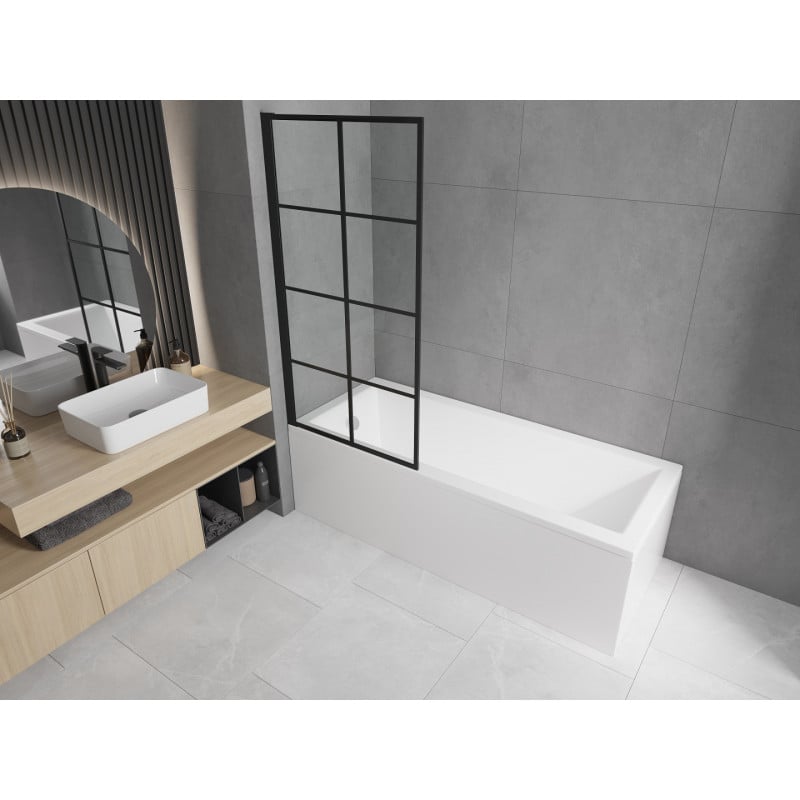 Mexen Cubik pravouhlá vaňa 160 x 70 cm s obkladom a jednokrídlovou zástenou 80 cm, čierny vzor fix - 550316070X9308007077