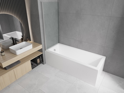 Mexen Cubik obdĺžniková vaňa 170 x 70 cm s krytom a 1-krídlovou zástenou 75 cm, transparentná, chrómová