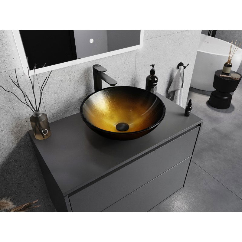 Mexen Mira sklenené umývadlo na dosku 42 x 42 cm, tmavé zlaté - 24124251