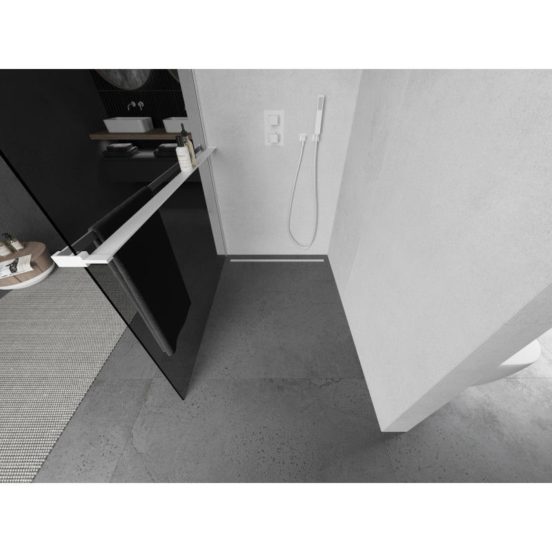 Mexen Kioto+ sprchová stena s poličkou Walk-in 130 x 200 cm, grafit, biela - 800-130-121-20-40