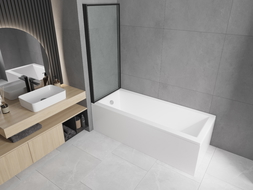 Mexen Cubik obdĺžniková vaňa 170 x 70 cm s obložením a jednokrídlovou zástavou 70 cm, čierny vzor - 550317070X9307017070