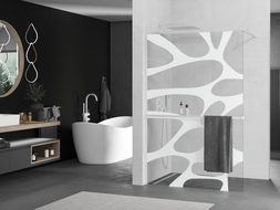 Mexen Kioto+ sprchová priečka s poličkou Walk-in 90 x 200 cm, biely vzor, biela - 800-090-121-20-97