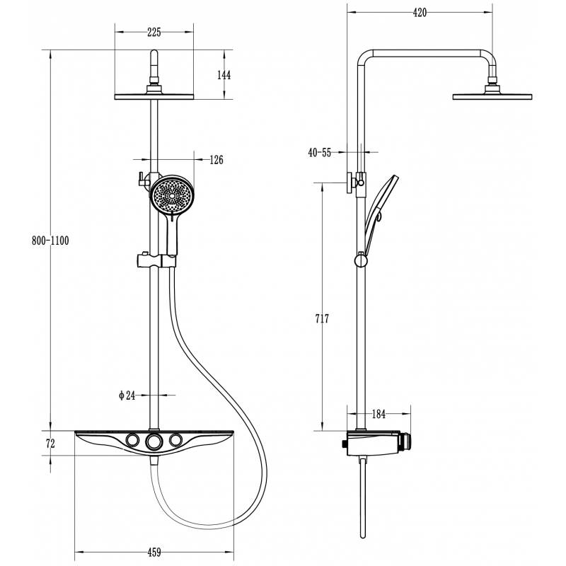 Mexen Exxo povrchová sprchová súprava s dažďovou hlavicou a batériou, zlatá/čierna - 78113-75