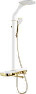 Mexen Blaze sprchová sada na omietku s dažďovou sprchou a batériou, biela/zlatá - 78109-25
