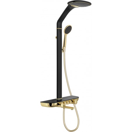 Mexen Blaze nástenná sprchová súprava s dažďovou sprchou a batériou, čierna/zlatá - 78109-75