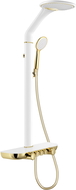 Mexen Bolt povrchovo montovaná sprchová súprava s dažďovou sprchou a batériou, biela/zlatá - 78108-25