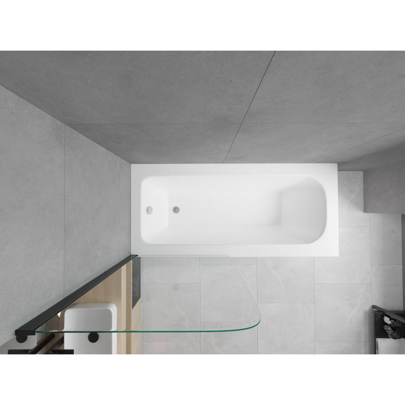 Mexen Vega obdĺžniková vaňa 150 x 70 cm s krytom a 1-krídlovou zástienkou 70 cm, priehľadná, čierna - 550115070X9007017000