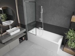 Mexen Next L vanová zástena 1-krídlová 60 x 150 cm, čierny rám, biela - 895-060-000-03-70-20