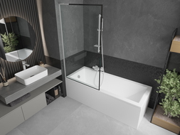 Mexen Next L vaňová zástena, 1-krídlová 90 x 150 cm, čierny rám, biely - 895-090-000-03-70-20