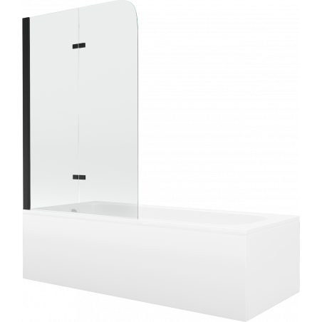 Mexen Vega obdĺžniková vaňa 150 x 70 cm s panelmi a dvojkrídlovou zástenou 100 cm, transparentná, čierna - 550115070X9010027000