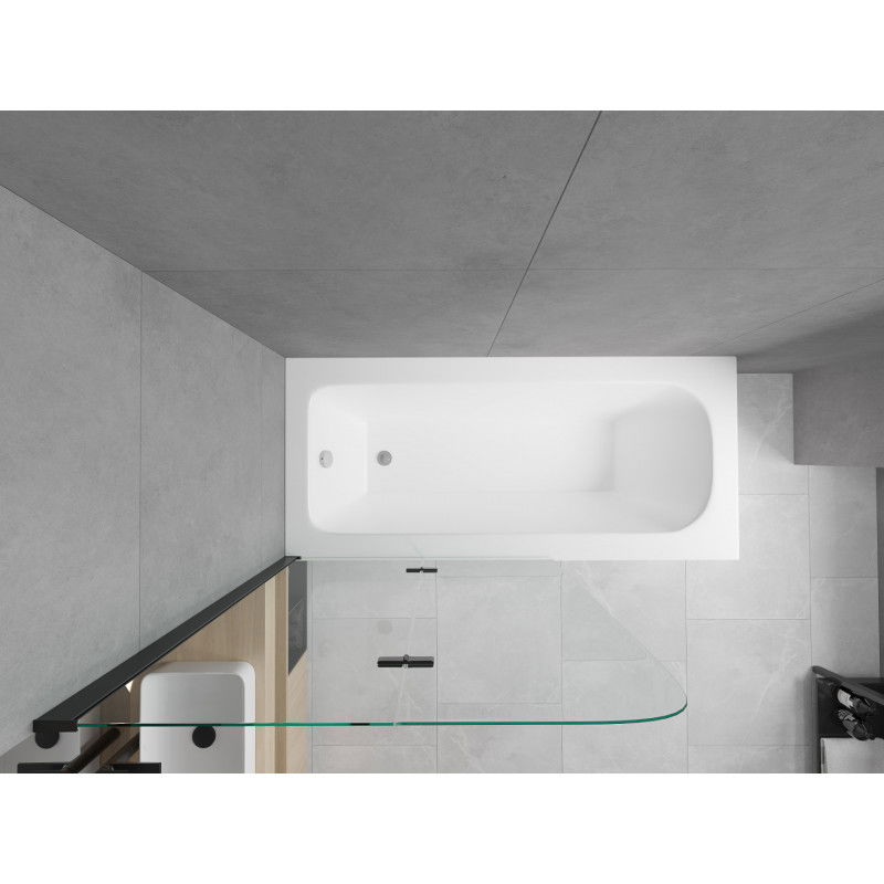 Mexen Vega obdĺžniková vaňa 150 x 70 cm s obkladom a 2-krídlovou zástennou stenou 100 cm, transparentná, čierna