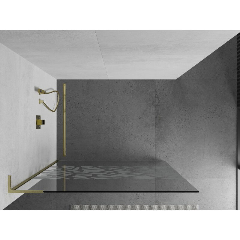 Mexen Kioto L sprchová priečka Walk-in 70 x 200 cm, biely vzor, zlatý brúsený - 800-070-103-55-85