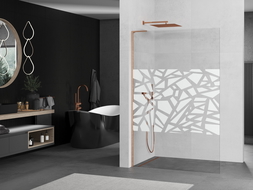 Mexen Kioto L sprchová stena Walk-in 100 x 200 cm, biely vzor, brúsená meď - 800-100-103-65-85