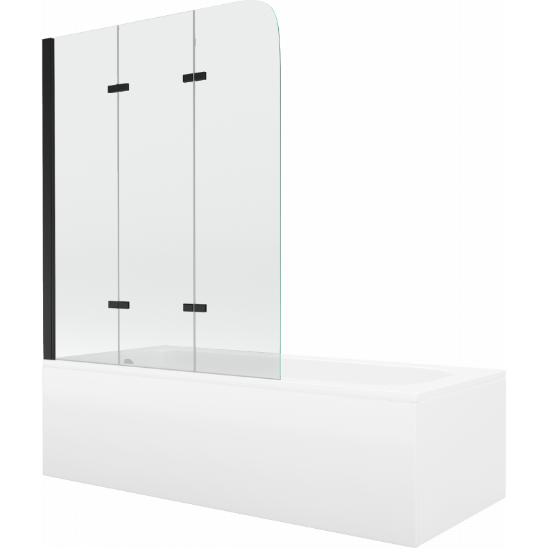 Mexen Vega obdĺžniková vaňa 150 x 70 cm s obkladom a 3-krídlovým zástenom 120 cm, transparentná, čierna - 550115070X9012037000