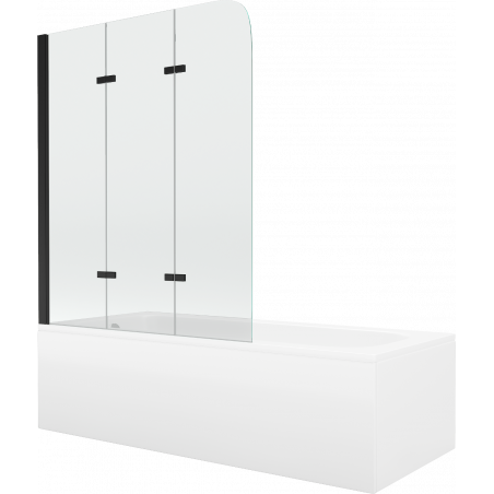 Mexen Vega obdĺžniková vaňa 150 x 70 cm s obkladom a 3-krídlovým zástenom 120 cm, transparentná, čierna - 550115070X9012037000