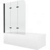 Mexen Vega obdĺžniková vaňa 150 x 70 cm s obkladom a 3-krídlovým zástenom 120 cm, transparentná, čierna - 550115070X9012037000