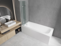 Mexen Vega obdĺžniková vaňa 150 x 70 cm so zástenou a 3-krídlovým 120 cm závesom, transparentná, chróm - 550115070X9012030100