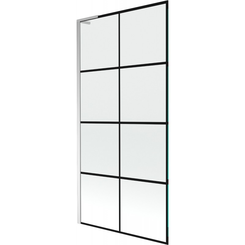 Mexen Next L vaňová zástena 1-krídlová 90 x 150 cm, čierna mriežka, chróm - 895-090-000-03-77-01