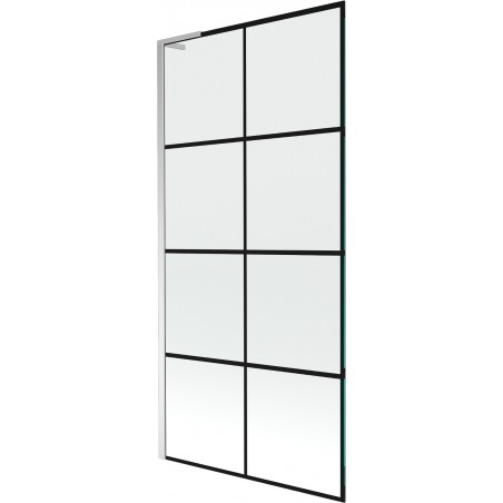 Mexen Next L vaňová zástena 1-krídlová 90 x 150 cm, čierna mriežka, chróm - 895-090-000-03-77-01