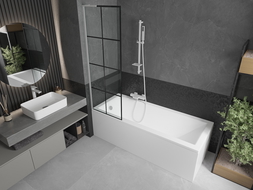 Mexen Next L vaňová zástena 1-krídlová 60 x 150 cm, čierna mriežka, biela - 895-060-000-03-77-20