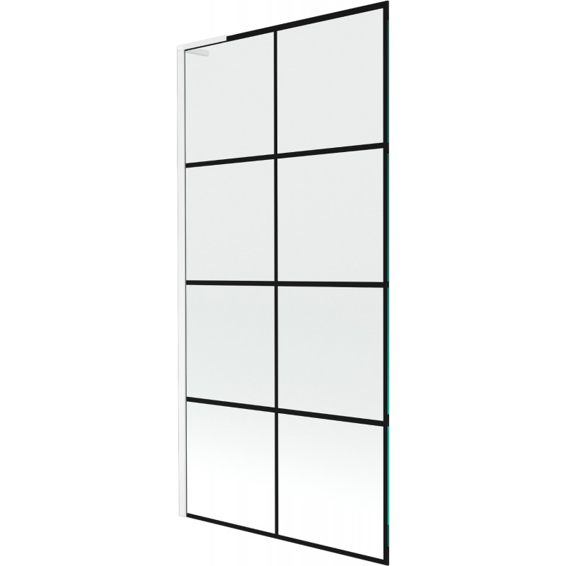 Mexen Next L vaňová zástena, 1-krídlová 90 x 150 cm, čierna mriežka, biela - 895-090-000-03-77-20