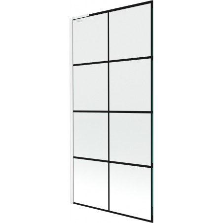 Mexen Next L vaňová zástena, 1-krídlová 90 x 150 cm, čierna mriežka, biela - 895-090-000-03-77-20