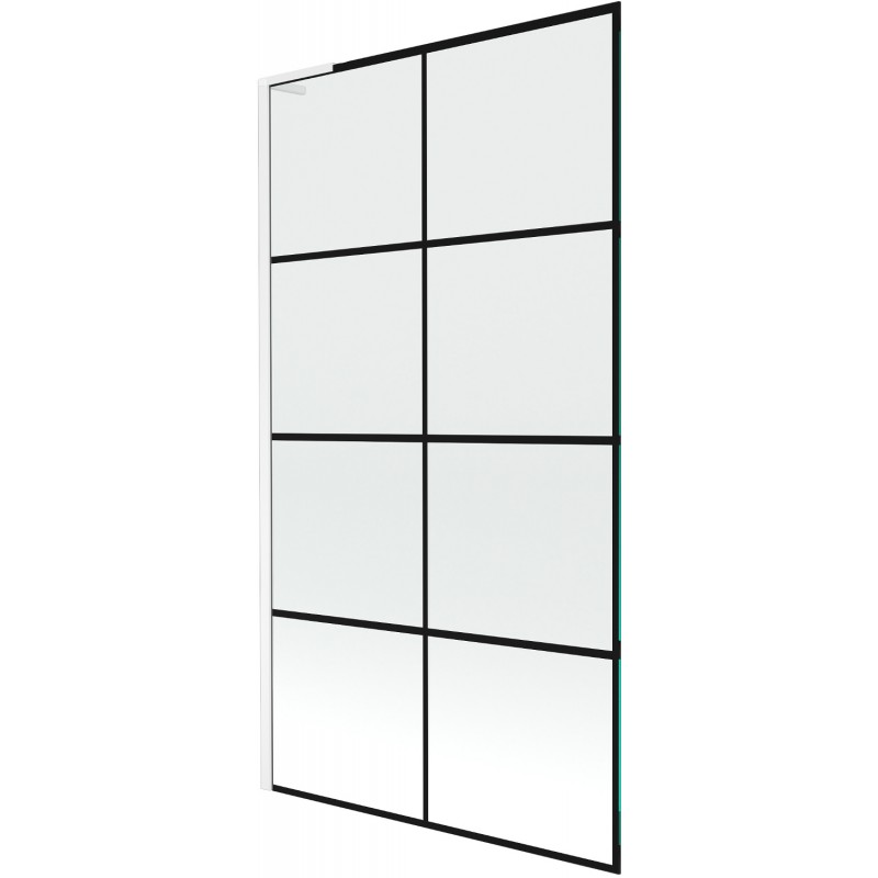 Mexen Next L kúpeľňová zástena 1-krídlová 100 x 150 cm, čierna mriežka, biela - 895-100-000-03-77-20