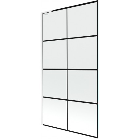 Mexen Next L kúpeľňová zástena 1-krídlová 100 x 150 cm, čierna mriežka, biela - 895-100-000-03-77-20