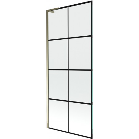 Mexen Next L vaňová zástena 1-krídlová 80 x 150 cm, čierna mriežka, zlatá - 895-080-000-03-77-50