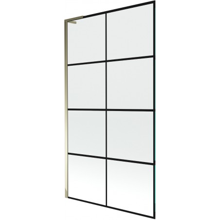 Mexen Next L vaňa so zástenou 1-krídlová 100 x 150 cm, čierna mriežka, zlatá - 895-100-000-03-77-50