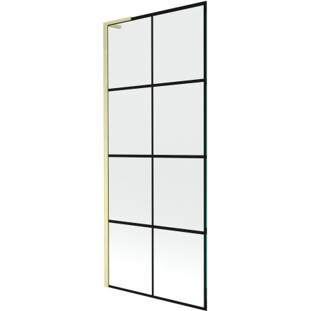 Mexen Next L vaňová zástena 1-krídlová 80 x 150 cm, čierna mriežka, zlatý brúsený - 895-080-000-03-77-55