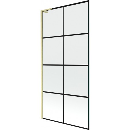 Mexen Next L vaňová zástena, 1-krídlová, 90 x 150 cm, čierny vzor, zlatý kartáčovaný - 895-090-000-03-77-55