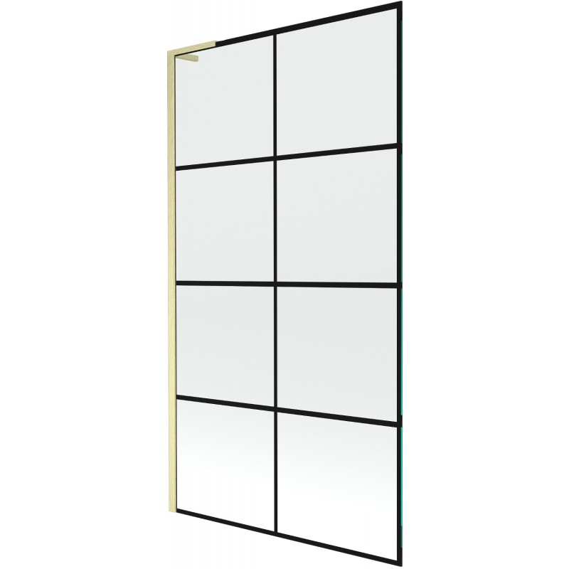 Mexen Next L vanová zástena 1-krídlová 100 x 150 cm, čierna mriežka, zlatý kartáčovaný - 895-100-000-03-77-55