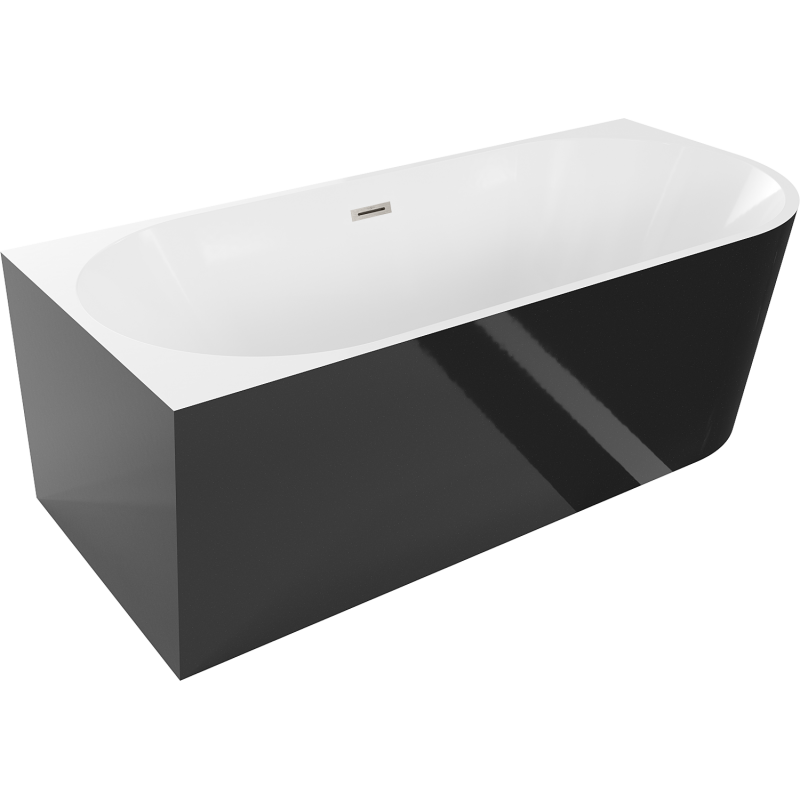 Mexen Mia samostatne stojaca rohová ľavá vaňa 150 x 75 cm, biela/čierna, prepad brúsený nikel - 52691507575L-97