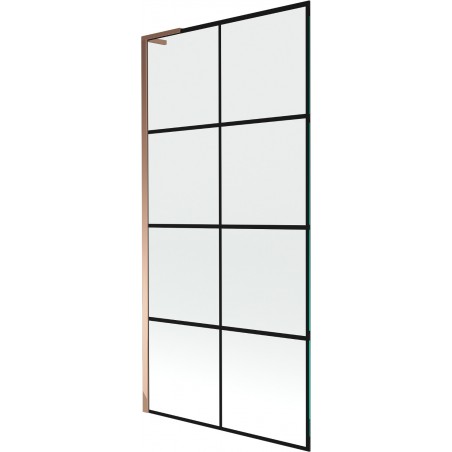 Mexen Next L sprchová zástena na vaňu, 1-krídlová 90 x 150 cm, čierna mriežka, ružové zlato - 895-090-000-03-77-60