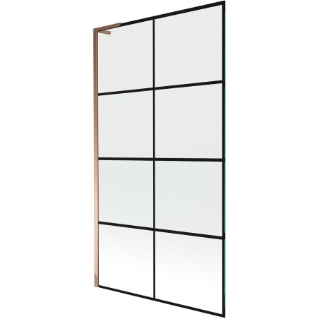 Mexen Next L vaňová zástena 1-krídlová 100 x 150 cm, čierna mriežka, ružové zlato - 895-100-000-03-77-60