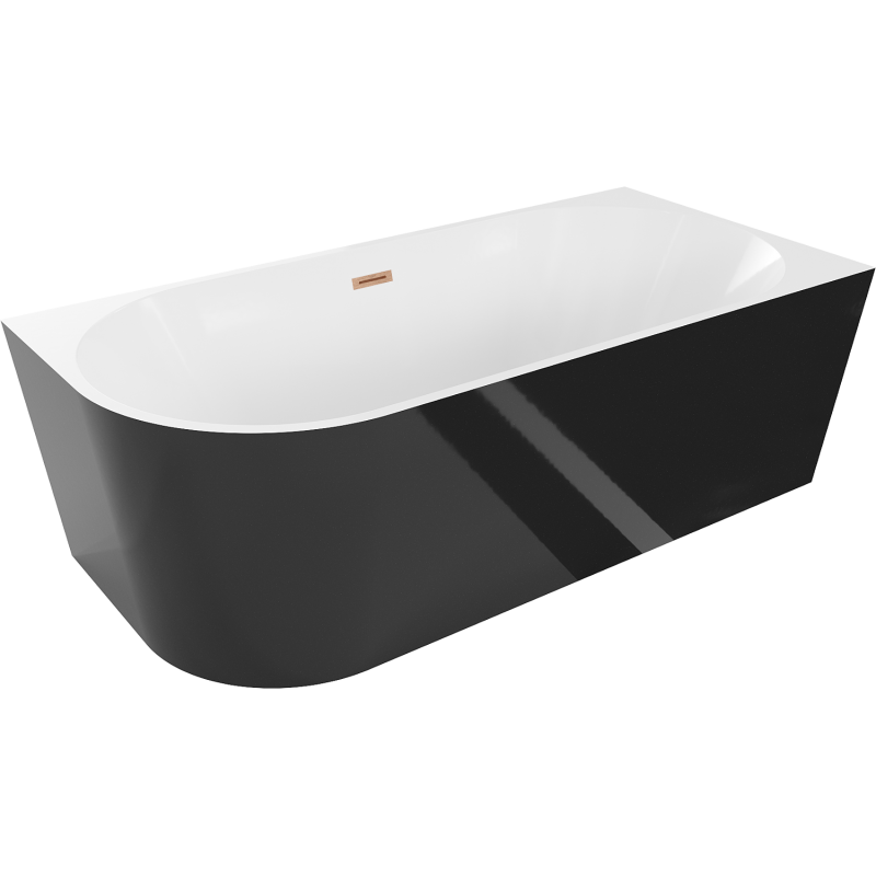 Mexen Mia voľne stojaca rohová pravá vaňa 150 x 75 cm, biela/čierna, prepad kartáčovaná meď - 52691507575P-65