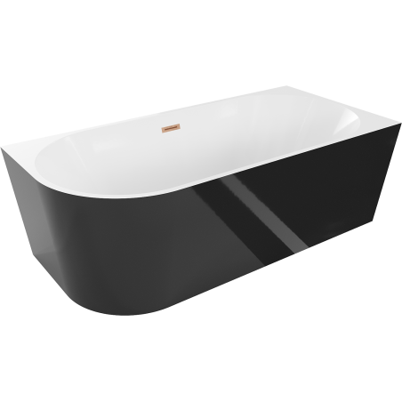 Mexen Mia voľne stojaca rohová pravá vaňa 150 x 75 cm, biela/čierna, prepad kartáčovaná meď - 52691507575P-65
