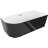 Mexen Mia voľne stojaca rohová pravá vaňa 150 x 75 cm, biela/čierna, prepad kartáčovaná meď - 52691507575P-65