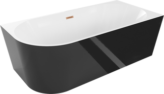 Mexen Mia voľne stojaca rohová vaňa pravá 150 x 75 cm, biela/čierna, prepadová medená kefovaná - 52691507575P-65