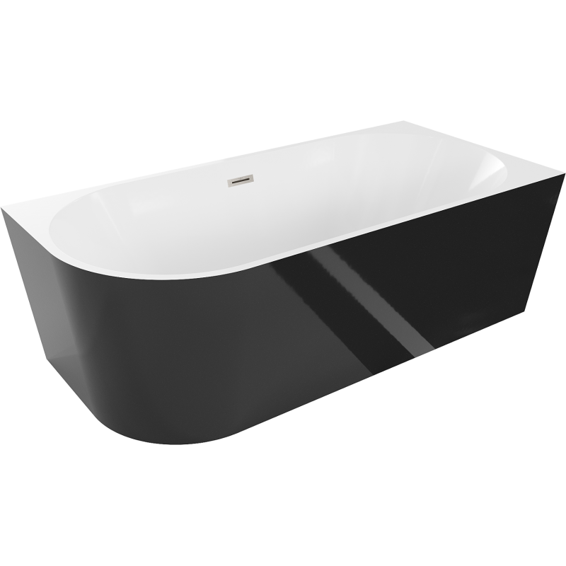 Mexen Mia voľne stojaca rohová vaňa pravá 150 x 75 cm, biela/čierna, prepad z brúseného niklu - 52691507575P-97