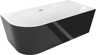 Mexen Mia voľne stojaca rohová vaňa pravá 150 x 75 cm, biela/čierna, prepad z brúseného niklu - 52691507575P-97
