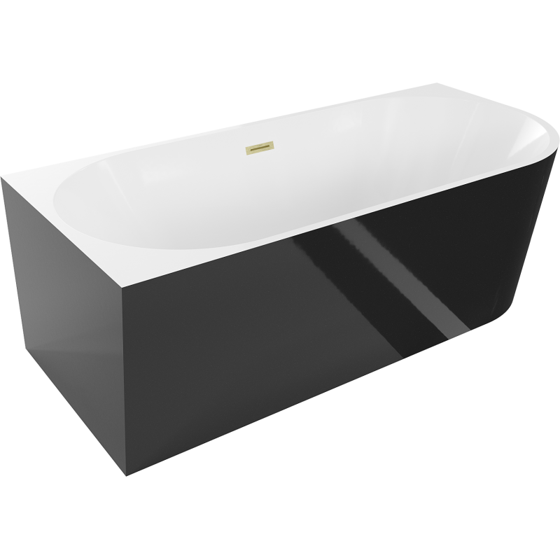 Mexen Mia voľne stojaca rohová vaňa ľavá 160 x 75 cm, biela/čierna, prepad zlatý kartáčovaný - 52691607575L-55