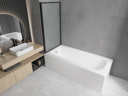 Mexen Vega obdĺžniková vaňa 150 x 70 cm s obkladom a 1-krídlovou sprchovou zástenou 80 cm, čierny vzor - 550115070X9308017070