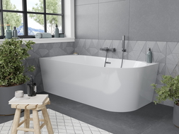 Mexen Mia voľne stojaca rohová vaňa ľavá 170 x 80 cm, biela, prepad gun metal - 52691708000L-95